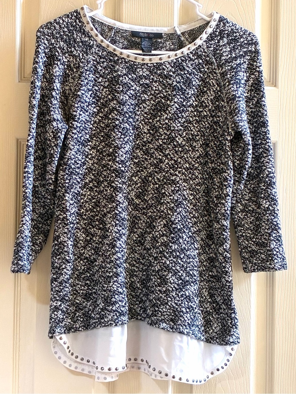 STYLE&CO. Crewneck Mixed-Knit Sweater Top with Studded accents
